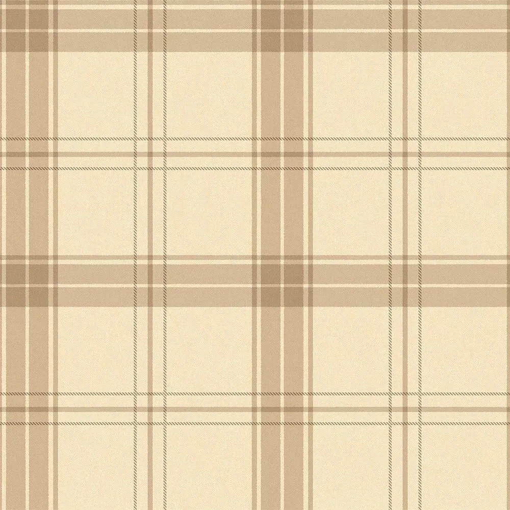 Beige Embossed Wallpaper – Tartan Fabric (3714-2)
